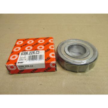 NIB FAG 6306-2ZR-C3 BEARING MEATL SHIELD BOTH SIDES 63062ZRC3 6306ZZ 30x72x19 mm